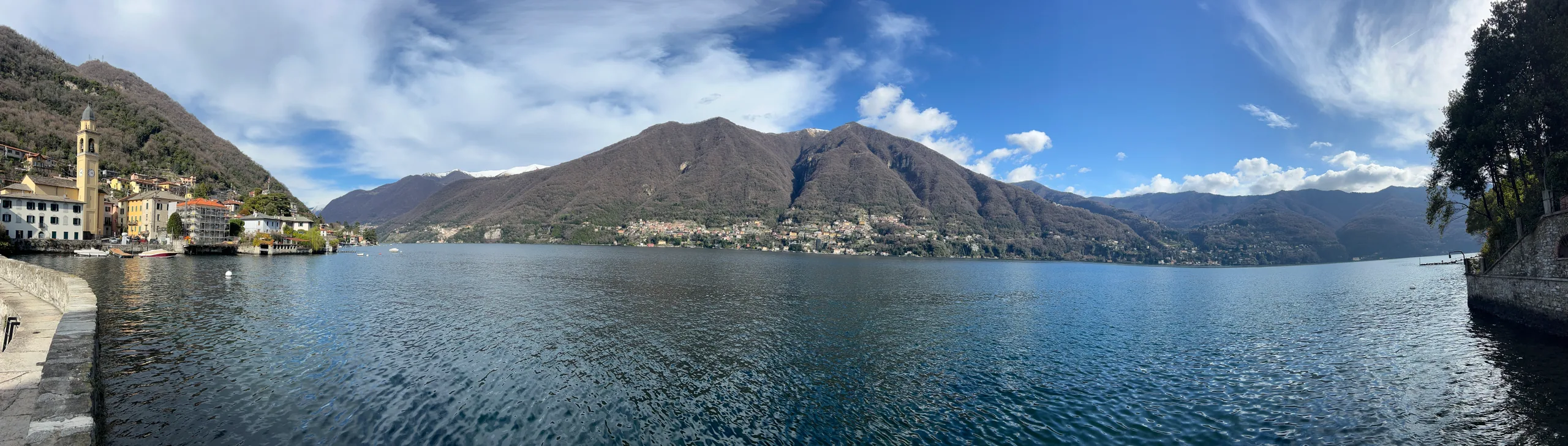 Panoramic view across Lake Como from Laglio, Italy
